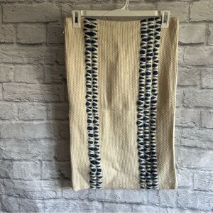 PREOWNED POTTERY BARN PILLOW SHAM COVER 16” X 26” REED STRIPED BLUE LUMBAR WOOL